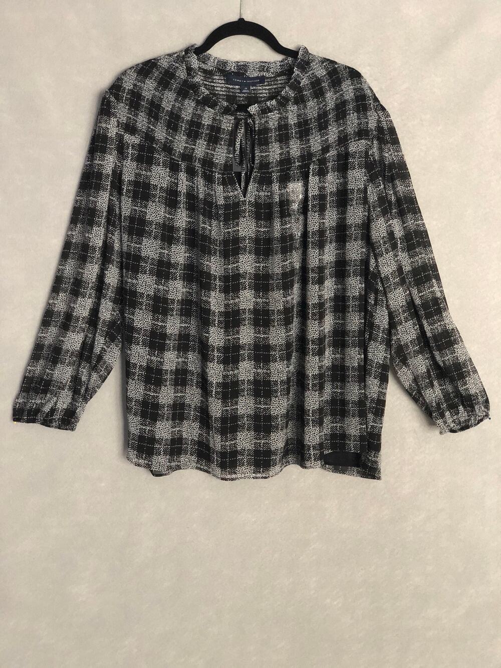 Tommy Hilfiger Ruffle Neck Top Smocked Puff Sleeve Women's Size 1X NEW
